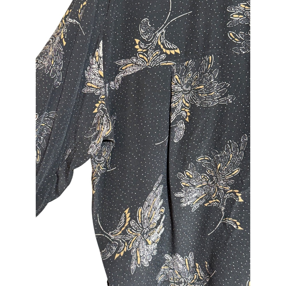 Vince Womens 100% Silk Floral Pin Dot Button Down Blouse Black Medium - Picture 5 of 8